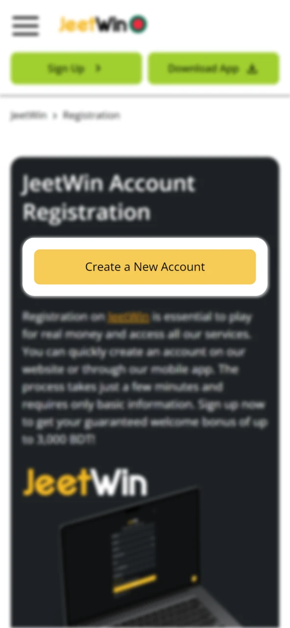JeetWin-এর হোম পেজে রেজিস্ট্রেশন বোতামে ক্লিক করুন।