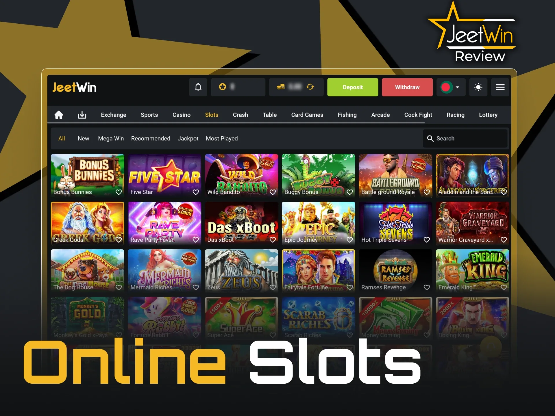 JeetWin-এ বিভিন্ন ধরনের অনলাইন স্লট গেম উপলব্ধ।